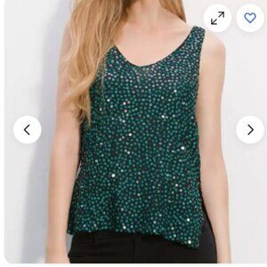 Diane von Furstenberg DVF Tank Top  Black/Green Sequins Silk Sparkle Hi/Low S 0